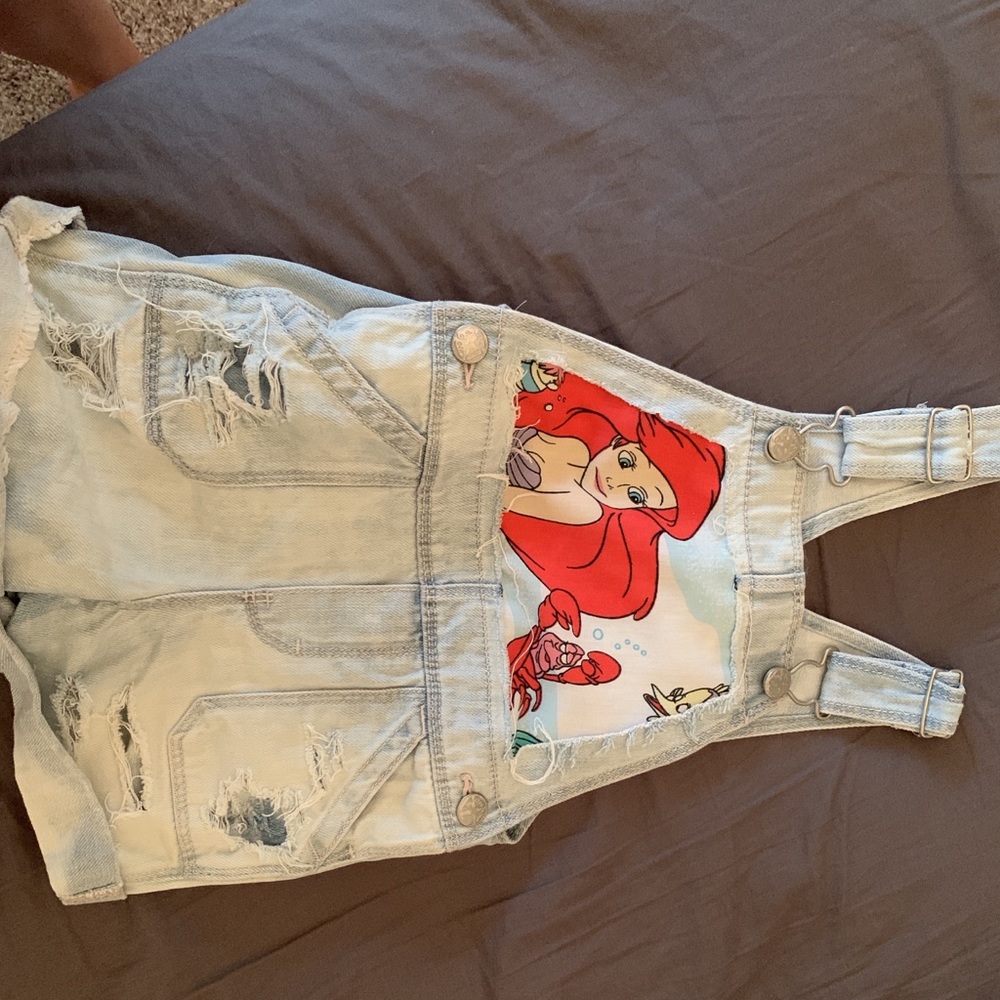 Handmade Ariel overalls, distressed.